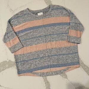Lou & Grey Multicolor Striped 3/4 Sleeve Crewneck Pullover Sweater Women's XS